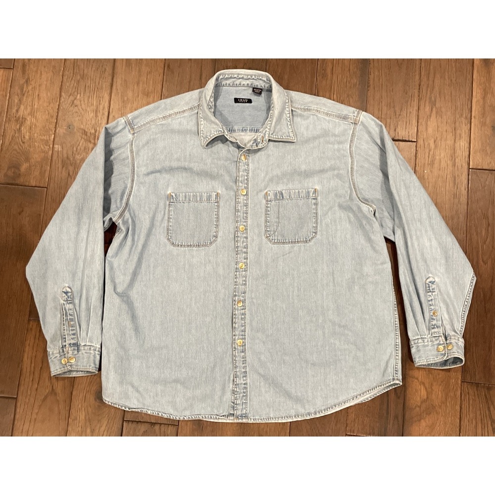 IZOD Shirt Mens XXL‎ Blue Denim Button Up Basic Casual Long Sleeve